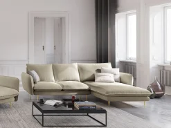 Cosmopolitan Design - Sofá de canto direito "Vienna" 5 lugares em tecido estrutural bege - 255x170x95cm