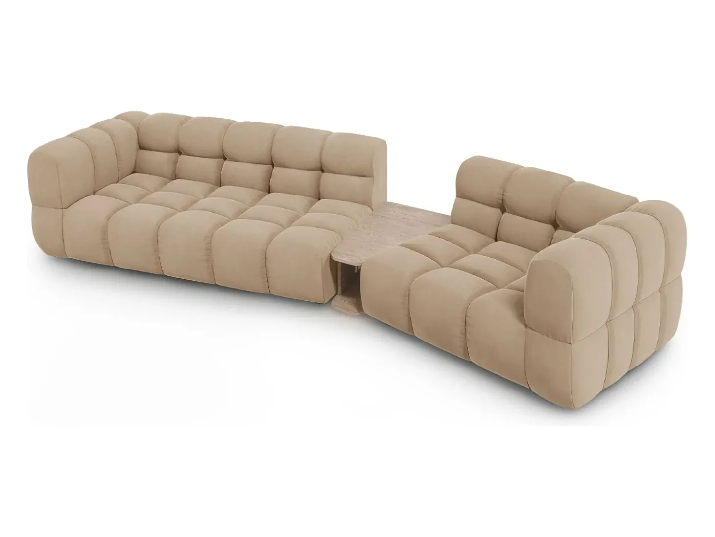 Cosmopolitan Design - Sofá modular direito "Sky" 3 lugares em veludo areia - 353x148x75cm