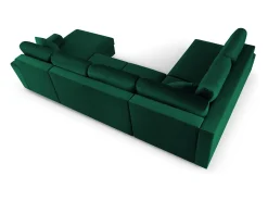Cosmopolitan Design - Sofá panorâmico convertível esquerdo com caixa de arrumação "Kyoto" 7 lugares em veludo verde garrafa - 313x194x88cm