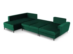 Cosmopolitan Design - Sofá panorâmico convertível esquerdo com caixa de arrumação "Kyoto" 7 lugares em veludo verde garrafa - 313x194x88cm