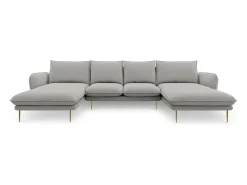 Cosmopolitan Design - Sofá panorâmico "Vienna" 6 lugares em tecido estrutural cinza claro - 350x170x95cm