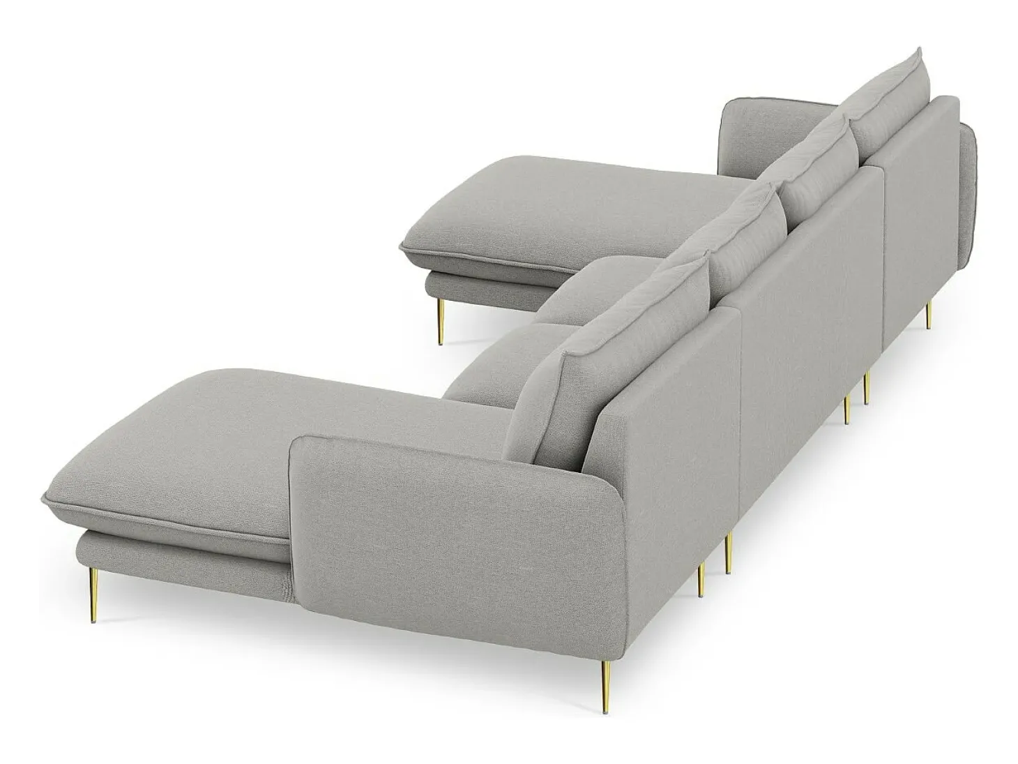 Cosmopolitan Design - Sofá panorâmico "Vienna" 6 lugares em tecido estrutural cinza claro - 350x170x95cm