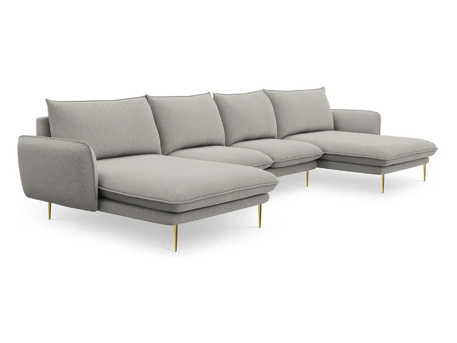 Cosmopolitan Design - Sofá panorâmico "Vienna" 6 lugares em tecido estrutural cinza claro - 350x170x95cm
