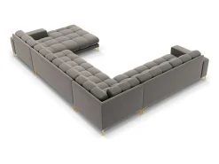 Cosmopolitan Design - Sofá de canto panorâmico à esquerda "Bali" 7 lugares em veludo cinza claro - 327x256x75cm