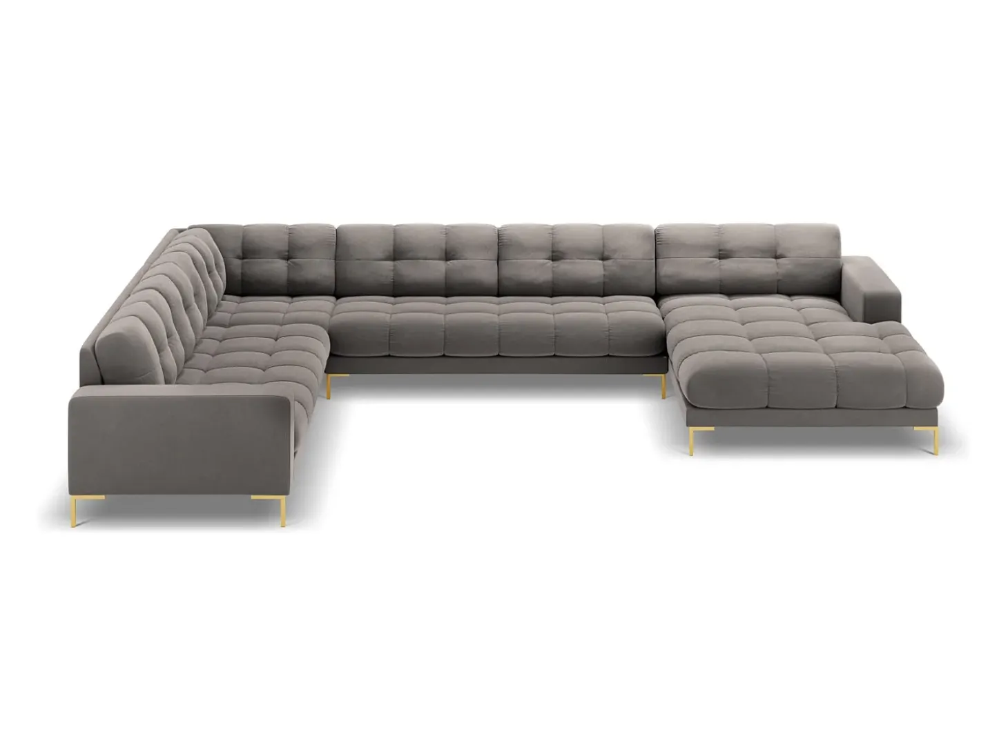 Cosmopolitan Design - Sofá de canto panorâmico à esquerda "Bali" 7 lugares em veludo cinza claro - 327x256x75cm
