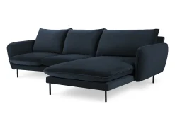 Cosmopolitan Design - Sofá de canto direito "Vienna" 5 lugares em veludo azul escuro - 255x170x95cm