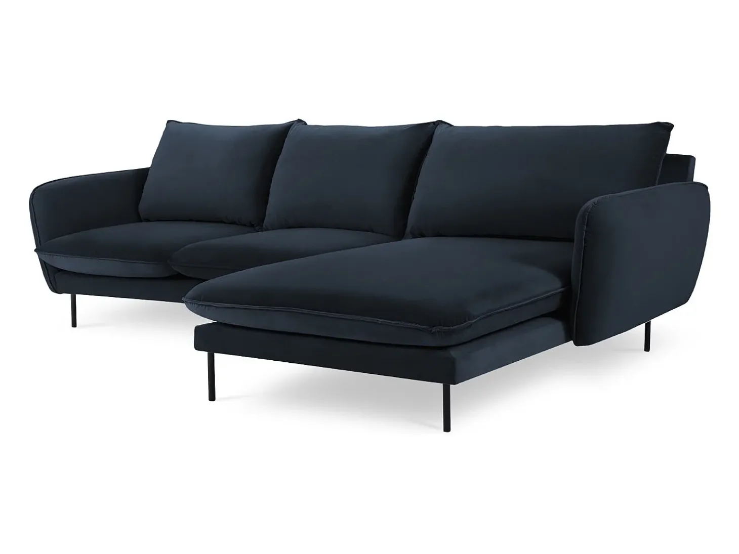 Cosmopolitan Design - Sofá de canto direito "Vienna" 5 lugares em veludo azul escuro - 255x170x95cm