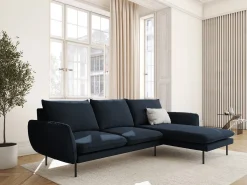 Cosmopolitan Design - Sofá de canto direito "Vienna" 5 lugares em veludo azul escuro - 255x170x95cm