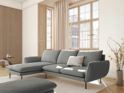 Cosmopolitan Design - Sofá de canto esquerdo "Vienna" 5 lugares em tecido bouclé cinza - 255x170x95cm