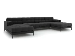 Cosmopolitan Design - Sofá panorâmico "Bali" 7 lugares em tecido estrutural cinza escuro - 383x185x75cm