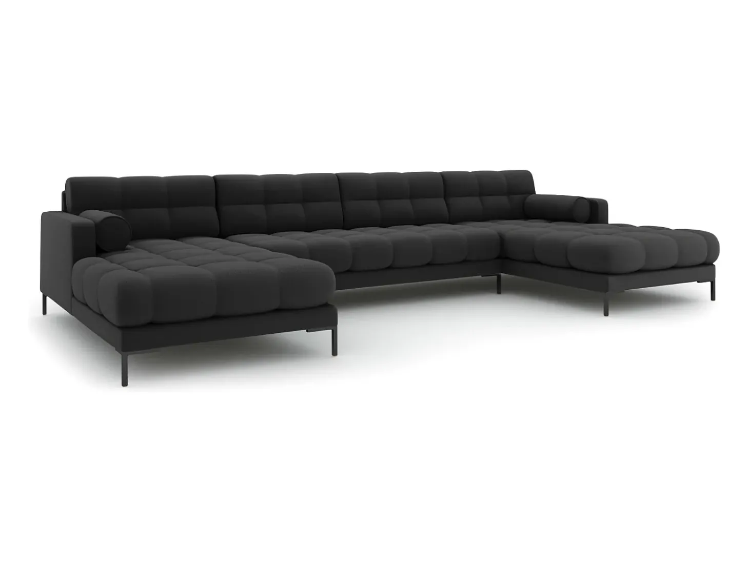 Cosmopolitan Design - Sofá panorâmico "Bali" 7 lugares em tecido estrutural cinza escuro - 383x185x75cm