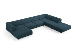 Cosmopolitan Design - Sofá de canto direito panorâmico "Arendal" 7 lugares em tecido chenille com efeito canelado azul marinho - 364x262x70cm
