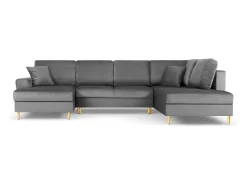 Cosmopolitan Design - Sofá panorâmico convertível em linha reta com caixa de arrumação "Kyoto" 7 lugares em veludo cinza claro - 313x194x88cm
