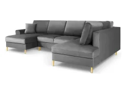 Cosmopolitan Design - Sofá panorâmico convertível em linha reta com caixa de arrumação "Kyoto" 7 lugares em veludo cinza claro - 313x194x88cm