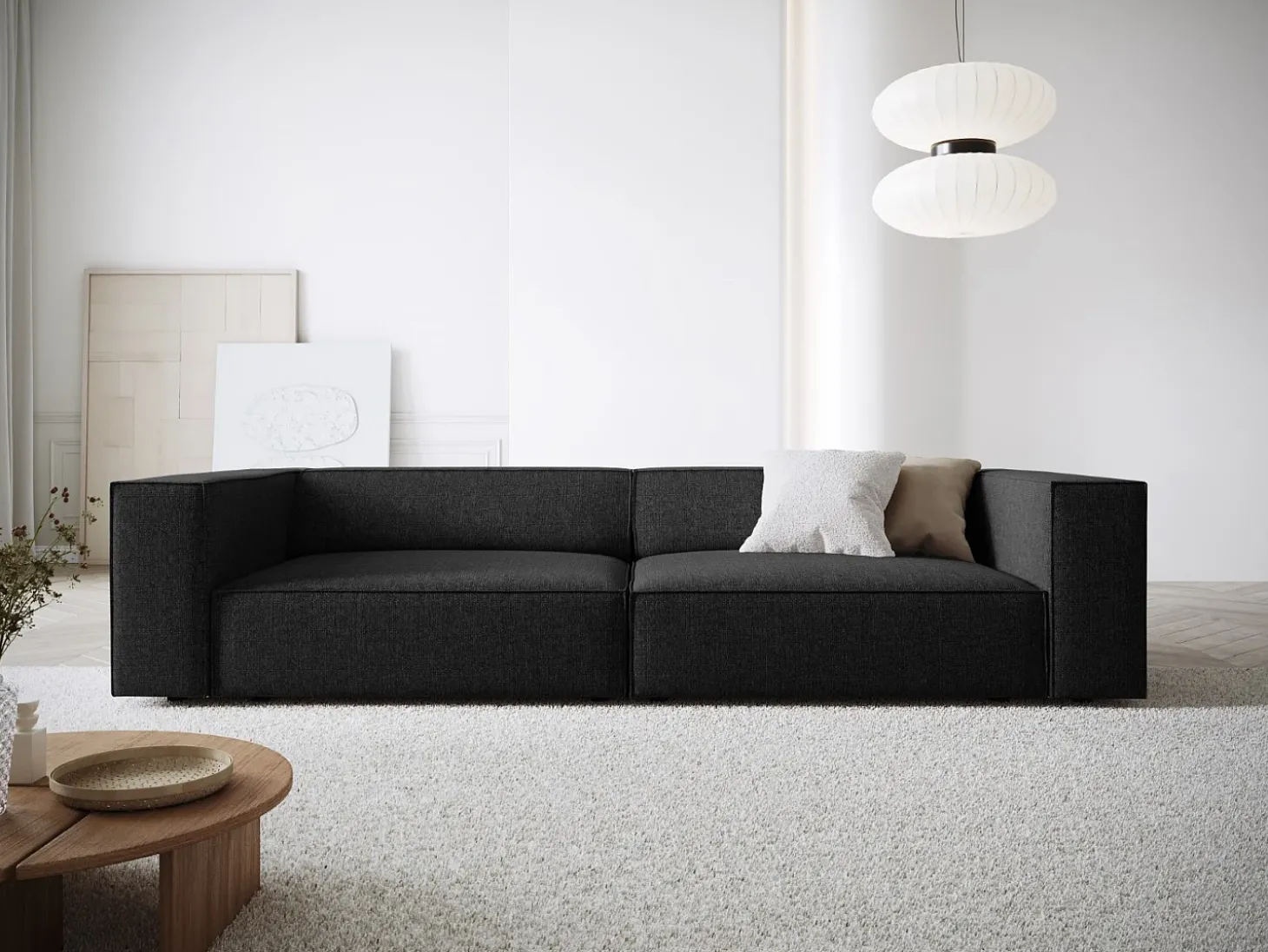 Cosmopolitan Design - Sofá "Arendal" 4 lugares em tecido chenille preto - 244x102x70cm