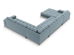 Cosmopolitan Design - Sofá de canto direito panorâmico "Bali" 7 lugares em veludo azul claro - 327x256x75cm
