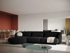 Cosmopolitan Design - Sofá de canto esquerdo "Tulum" 4 lugares em veludo preto - 255x156x70cm