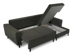 Cosmopolitan Design - Sofá convertível de canto direito com caixa de arrumação "Kyoto" 4 lugares em veludo cotelê preto - 241x145x88cm