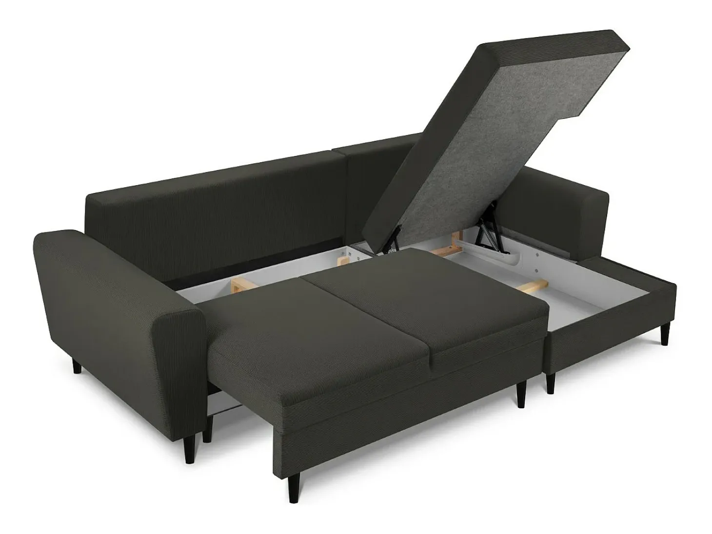 Cosmopolitan Design - Sofá convertível de canto direito com caixa de arrumação "Kyoto" 4 lugares em veludo cotelê preto - 241x145x88cm