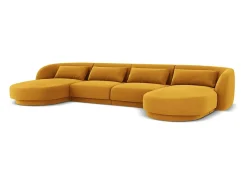 Cosmopolitan Design - Sofá panorâmico "Tulum" 5 lugares em veludo amarelo - 330x156x70cm
