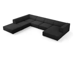 Cosmopolitan Design - Sofá de canto panorâmico à esquerda "Arendal" 7 lugares em tecido chenille preto - 364x262x70cm