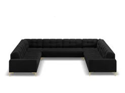 Cosmopolitan Design - Sofá panorâmico "Bali" 9 lugares em veludo preto - 327x256x75cm