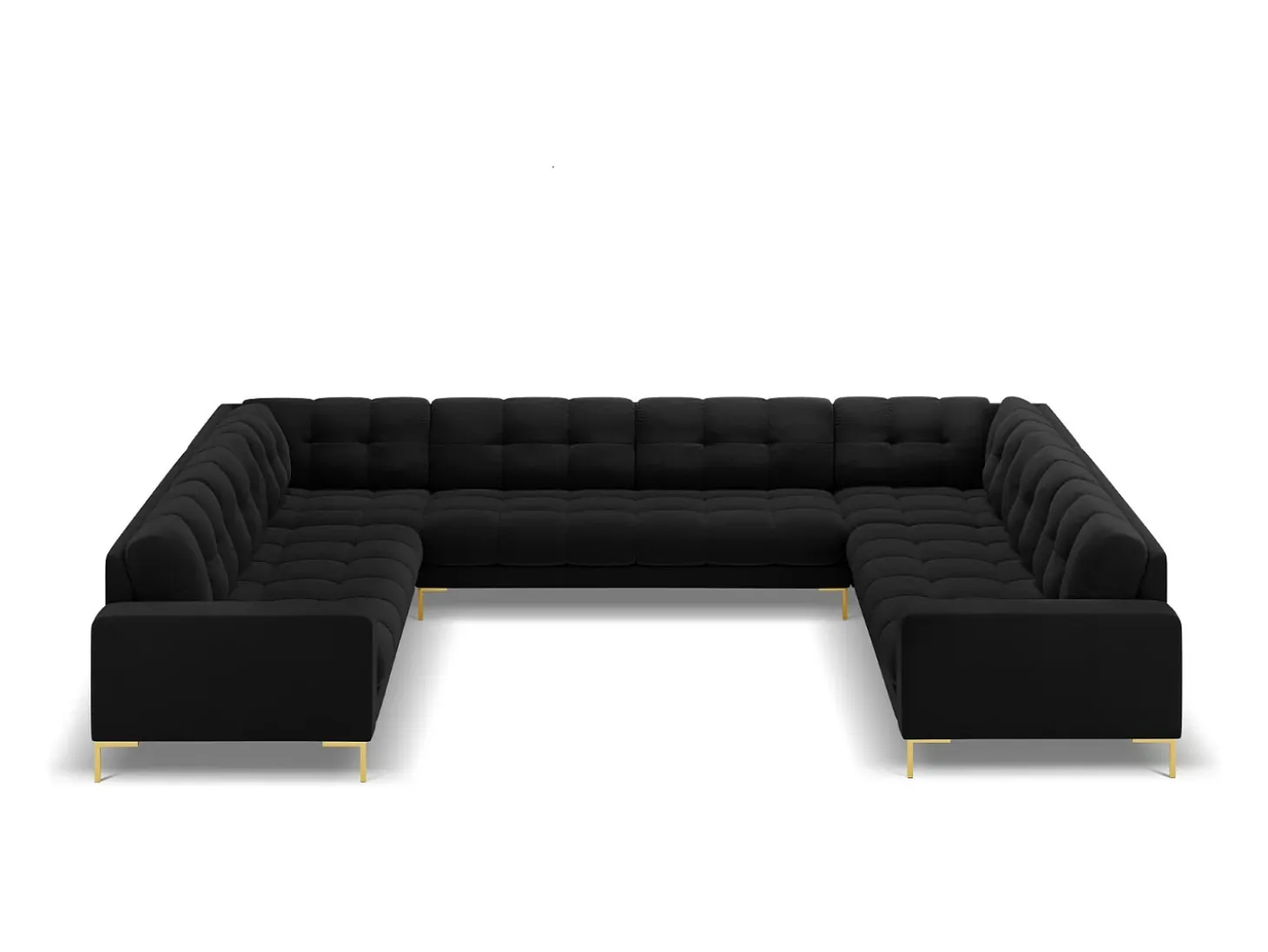 Cosmopolitan Design - Sofá panorâmico "Bali" 9 lugares em veludo preto - 327x256x75cm