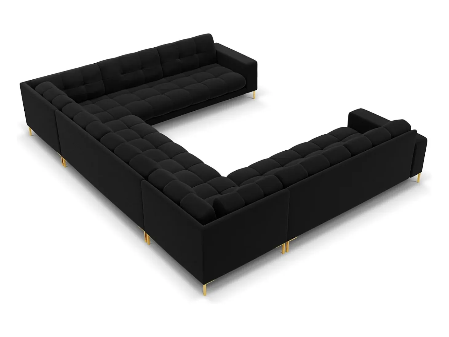 Cosmopolitan Design - Sofá panorâmico "Bali" 9 lugares em veludo preto - 327x256x75cm