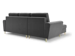 Cosmopolitan Design - Sofá convertível de canto esquerdo com caixa de arrumação "Kyoto" 4 lugares em veludo cinza claro - 241x145x88cm