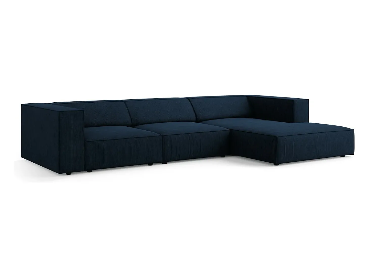 Cosmopolitan Design - Sofá de canto direito "Arendal" 4 lugares em tecido chenille com efeito canelado azul real - 284x166x70cm