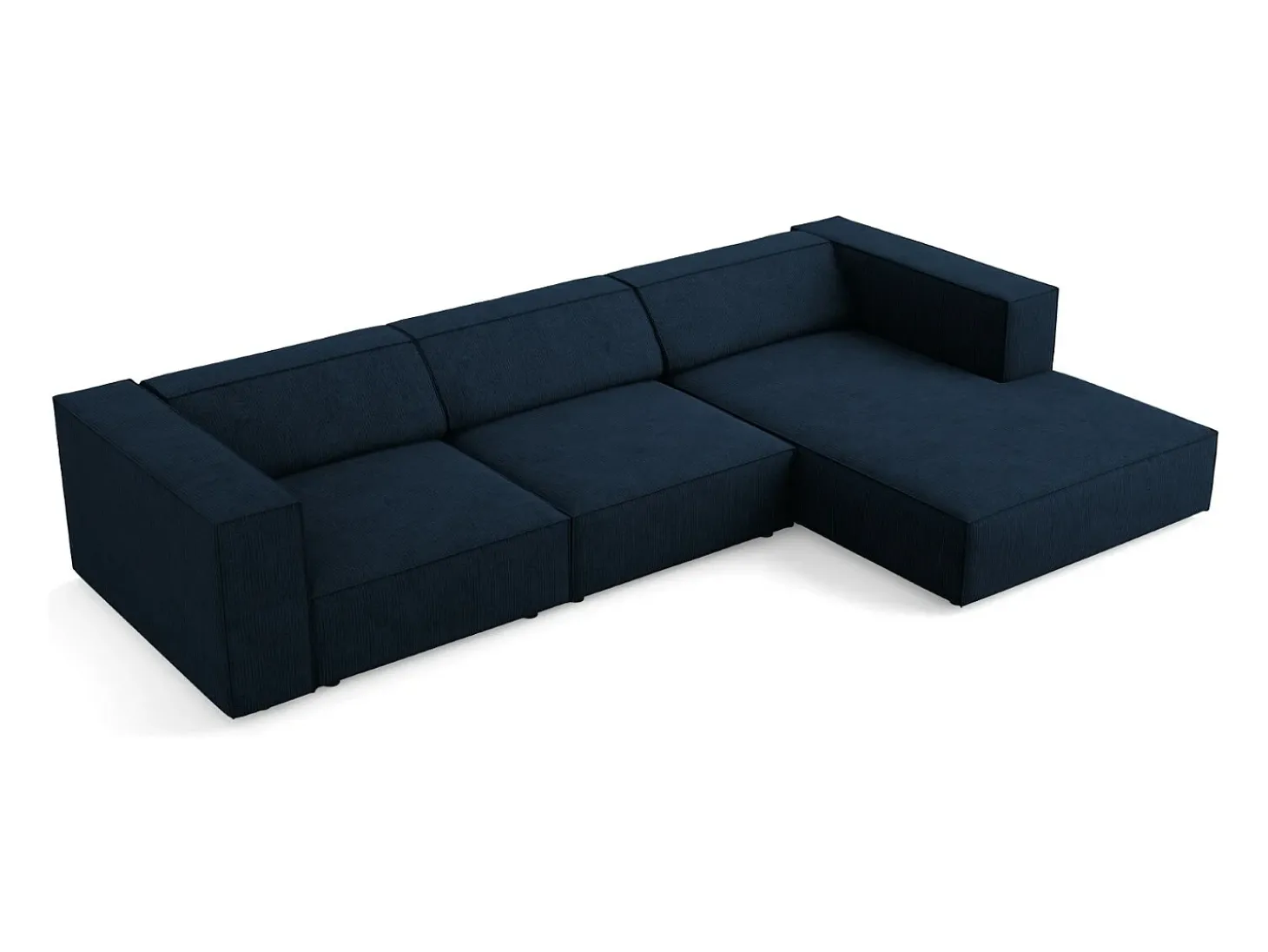 Cosmopolitan Design - Sofá de canto direito "Arendal" 4 lugares em tecido chenille com efeito canelado azul real - 284x166x70cm