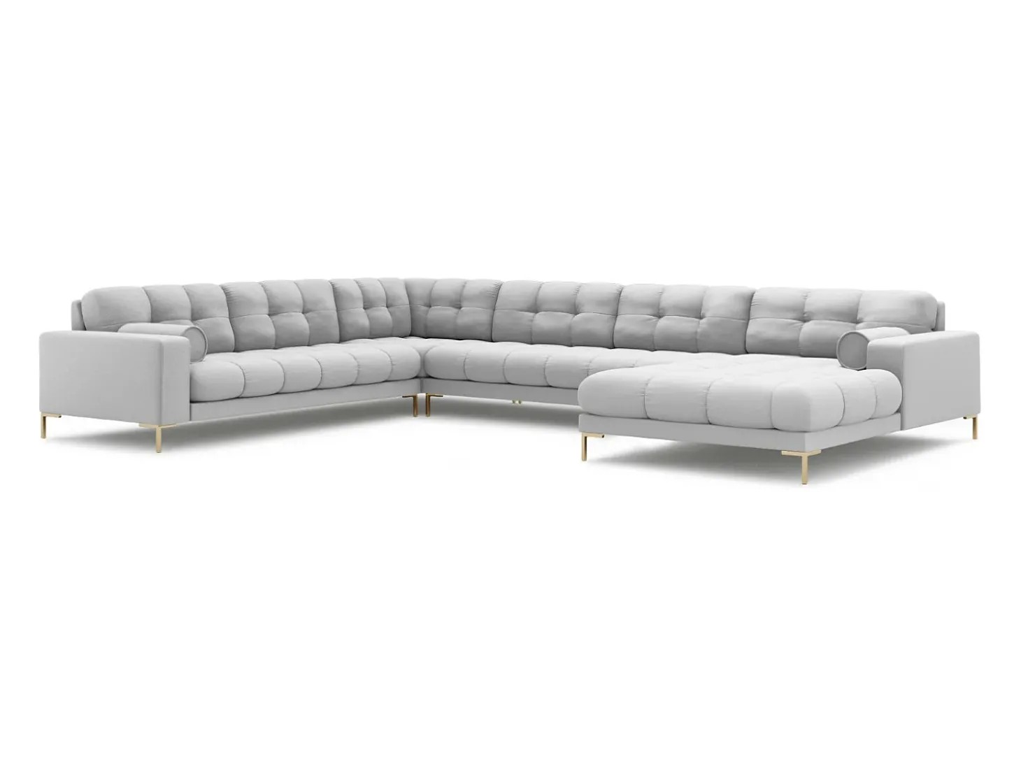 Cosmopolitan Design - Sofá de canto panorâmico à esquerda "Bali" 7 lugares em tecido estrutural cinza claro - 327x256x75cm
