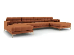 Cosmopolitan Design - Sofá panorâmico "Bali" 7 lugares em tecido estrutural tijolo - 383x185x75cm