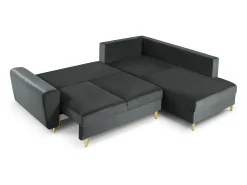 Cosmopolitan Design - Sofá convertível de canto direito com caixa de arrumação "Kyoto" 5 lugares em veludo cinza escuro - 243x194x88cm