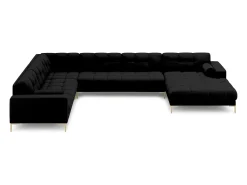 Cosmopolitan Design - Sofá de canto panorâmico à esquerda "Bali" 7 lugares em tecido estrutural preto - 327x256x75cm