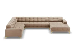 Cosmopolitan Design - Sofá de canto panorâmico à esquerda "Bali" 7 lugares em veludo bege - 327x256x75cm
