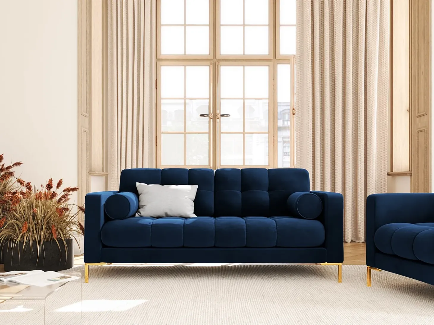 Cosmopolitan Design - Sofá "Bali" 2 lugares em veludo azul real - 152x92x75cm