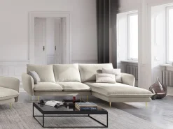 Cosmopolitan Design - Sofá de canto direito "Vienna" 5 lugares em tecido estrutural bege claro - 255x170x95cm