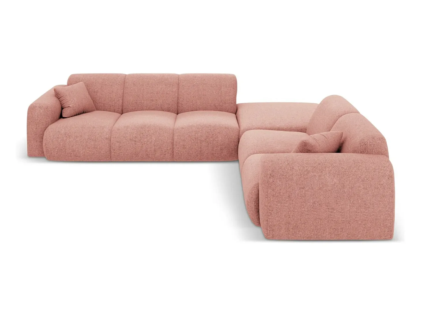 Cosmopolitan Design - Sofá de canto direito "Nolio" 4 lugares em tecido chenille rosa - 315x250x72cm