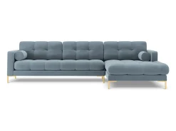 Cosmopolitan Design - Sofá de canto direito "Bali" 5 lugares em veludo azul claro - 293x185x75cm