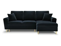 Cosmopolitan Design - Sofá convertível de canto direito com caixa de arrumação "Kyoto" 4 lugares em veludo azul escuro - 241x145x88cm