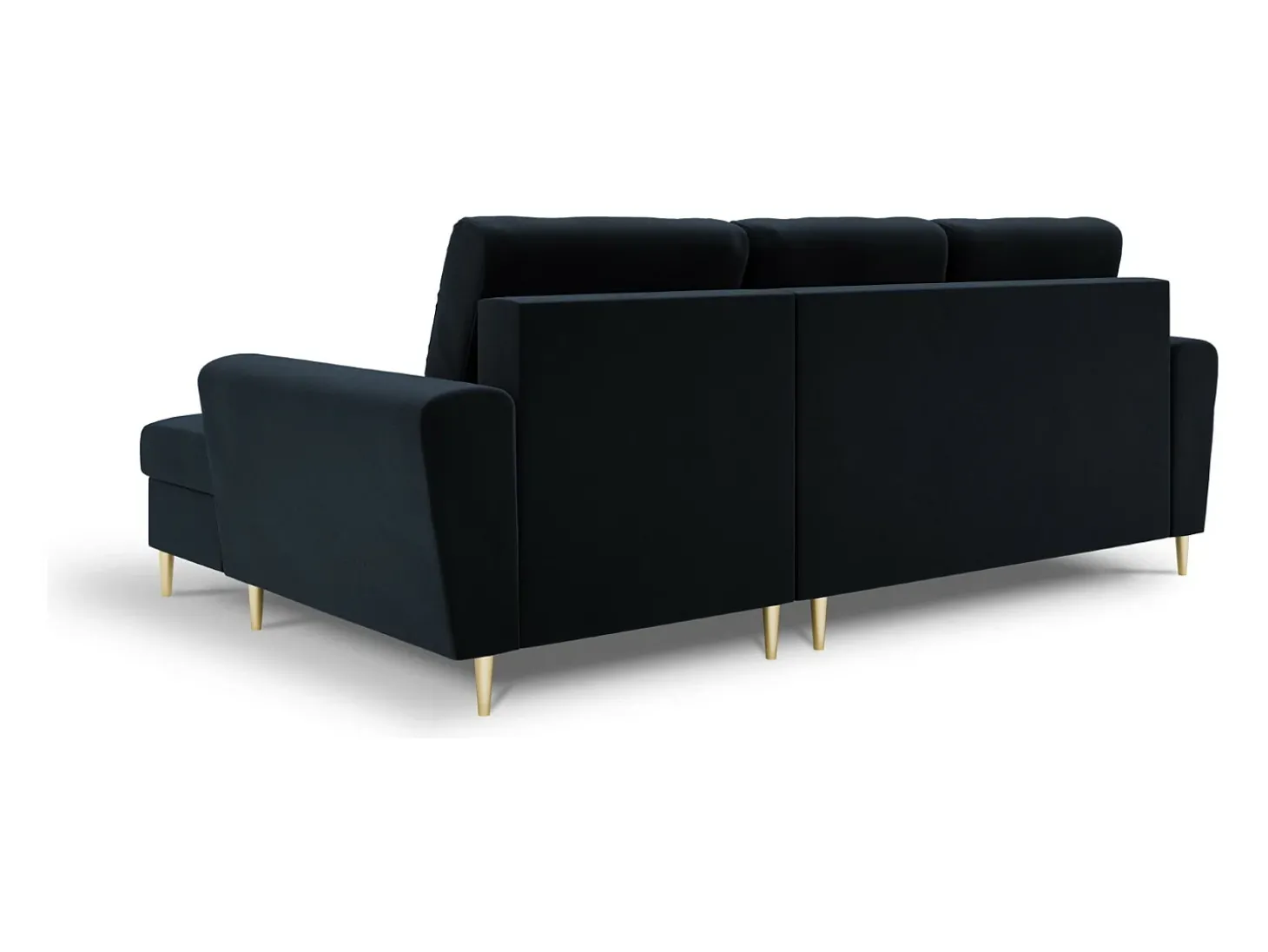 Cosmopolitan Design - Sofá convertível de canto direito com caixa de arrumação "Kyoto" 4 lugares em veludo azul escuro - 241x145x88cm