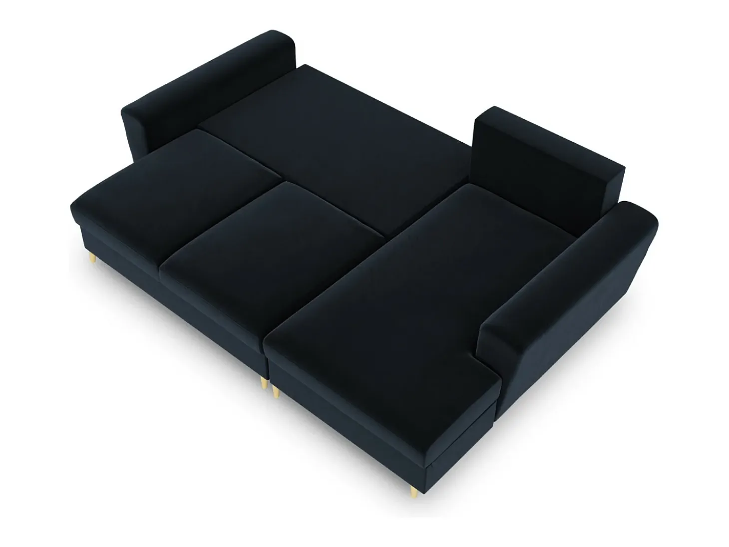 Cosmopolitan Design - Sofá convertível de canto direito com caixa de arrumação "Kyoto" 4 lugares em veludo azul escuro - 241x145x88cm