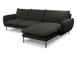 Cosmopolitan Design - Sofá de canto direito "Vienna" 5 lugares em tecido bouclé preto - 255x170x95cm