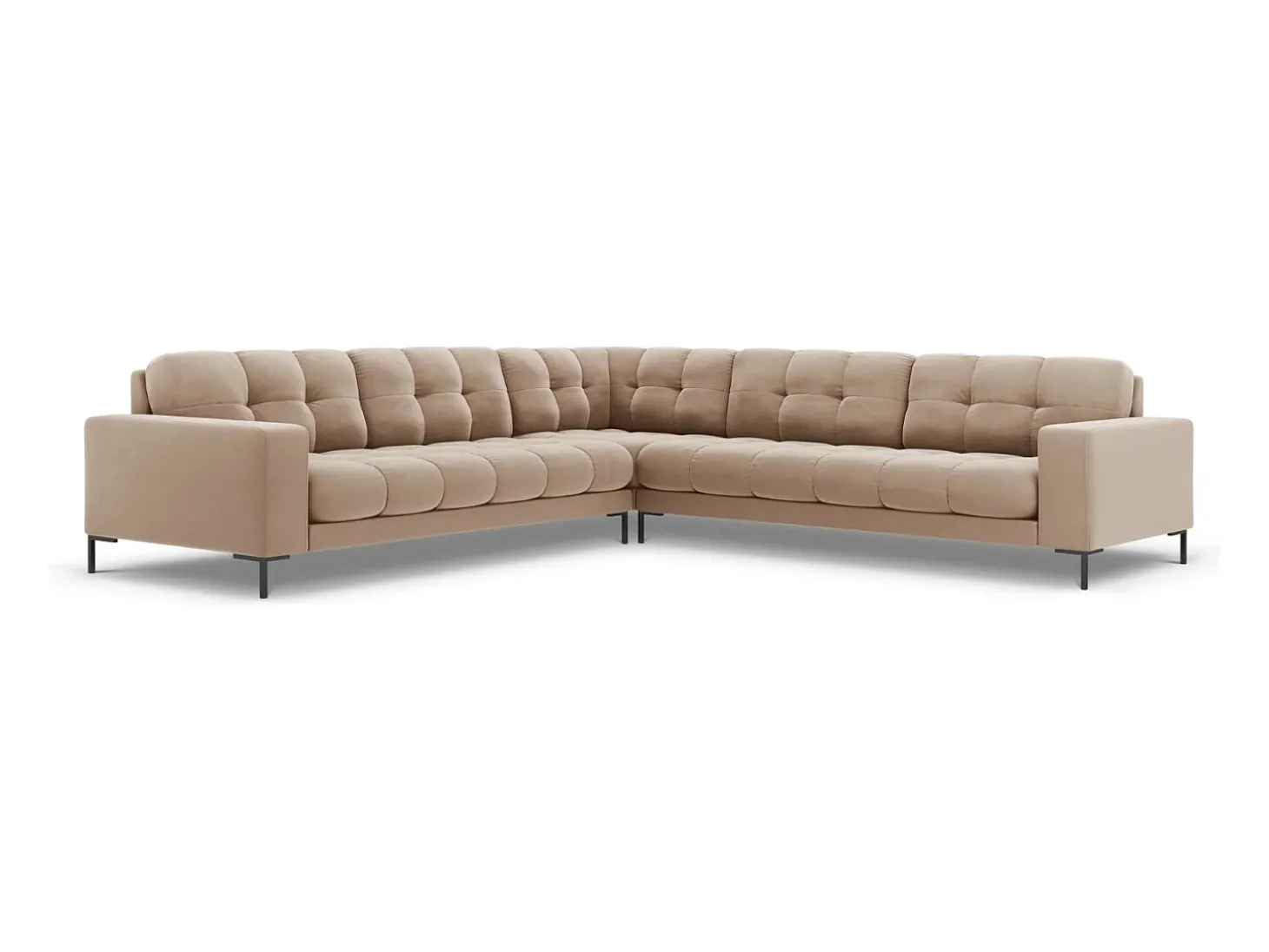 Cosmopolitan Design - Sofá de canto simétrico "Bali" 6 lugares em veludo bege - 256x256x75cm