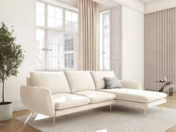 Cosmopolitan Design - Sofá de canto direito "Vienna" 5 lugares em veludo bege claro - 255x170x95cm