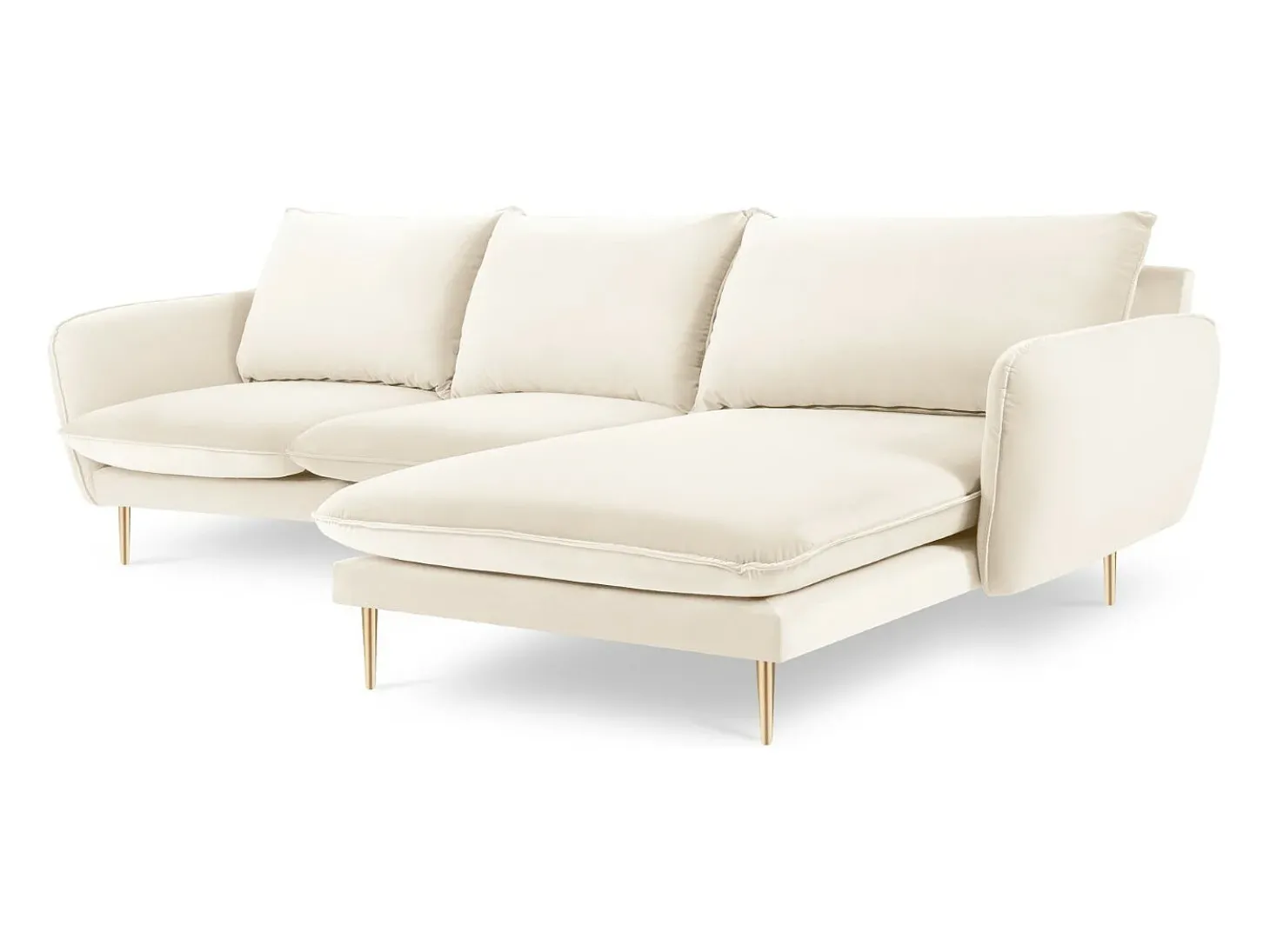 Cosmopolitan Design - Sofá de canto direito "Vienna" 5 lugares em veludo bege claro - 255x170x95cm