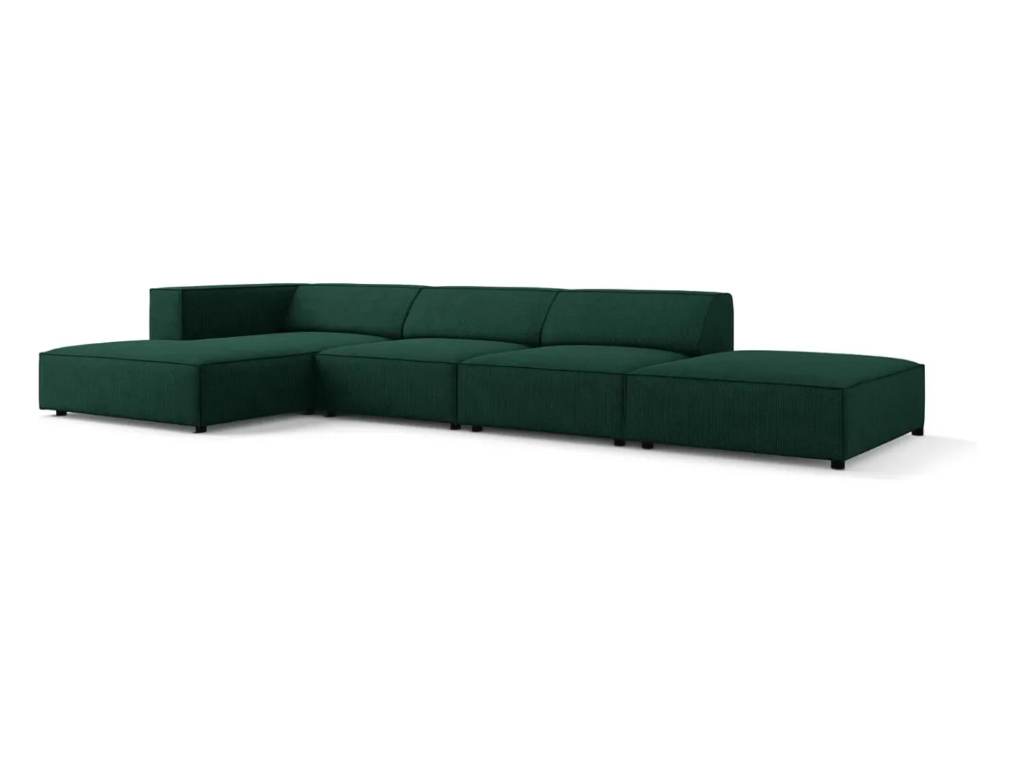 Cosmopolitan Design - Sofá de canto esquerdo "Arendal" 5 lugares em tecido chenille com efeito canelado verde garrafa - 341x166x70cm