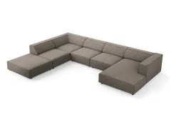 Cosmopolitan Design - Sofá de canto panorâmico à esquerda "Arendal" 7 lugares em tecido chenille cinza - 364x262x70cm