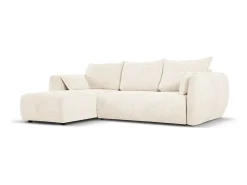 Cosmopolitan Design - Sofá convertível de canto esquerdo com caixa de arrumação "Matera" 4 lugares em tecido chenille bege claro - 253x173x86cm
